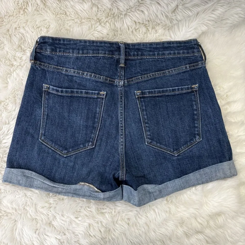 Old Navy High Rise Shorts 6 (W29 Inseam 3) Blue Distressed Cuffed Stretch Womens
